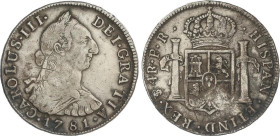 Charles III
4 Reales. 1781. POTOSÍ. P.R. 13,24 grs. (Golpecitos y rayas). Pátina. MUY ESCASA. AC-945. MBC.