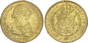 Charles III
8 Escudos. 1772. MÉXICO. F.M. 26,91 grs. (Multiples golpes). AC-1998; XC-759. (MBC).