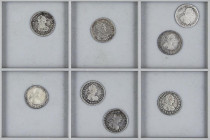 Charles IV
Lote 8 monedas 1/2 Real. 1801 a 1809. POTOSÍ. 1801 P.J., 1802 P.P., 1803 P.J., 1804 P.J., 1805 P.J., 1806 P.J., 1808 P.J. y 1809 P.J. (Dos...