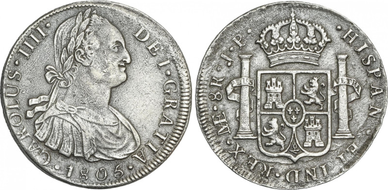 Charles IV
8 Reales. 1805. LIMA. J.P. 26,22 grs. (Oxidaciones marinas). AC-925....