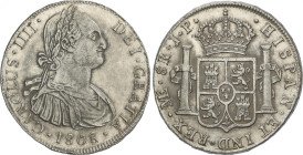 Charles IV
8 Reales. 1808. LIMA. J.P. 26,48 grs. (Oxidaciones limpiadas). AC-928. MBC+.
