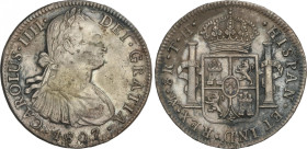 Charles IV
8 Reales. 1807. MÉXICO. T.H. 26,58 grs. (Oxidaciones). Pátina. AC-986. EBC-.