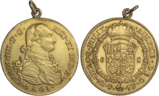Charles IV
8 Escudos. 1801. POPAYAN. J.F. 27,26 grs. Engarzada en anilla. (Pulida). AC-1674; XC-1064. MBC.