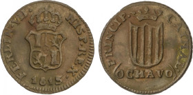 Ferdinand VII
1 Ochavo. 1813. CATALUNYA. 1,38 grs. El 3 de la fecha recto. AC-1. MBC+.