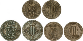 Ferdinand VII
Lote 3 monedas Cuarto y Medio (2), 2 Cuartos. 1811, 1813 (2). CATALUNYA. A EXAMINAR. AC-5, 6, 7. BC a MBC-.