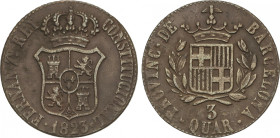 Ferdinand VII
3 Cuartos. 1823. CATALUNYA. 7,08 grs. AC-15. MBC.