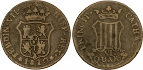 Ferdinand VII
6 Cuartos. 1810. CATALUNYA. 13,7 grs. AC-16. MBC-/MBC.