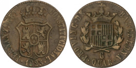 Ferdinand VII
6 Cuartos. 1823. CATALUNYA. 14,01 grs. (Golpecitos). AC-21. MBC.