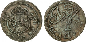 Ferdinand VII
1 Cuarto. 1817. CARACAS. 2,51 grs. AE. Fecha pequeña. AC-66. MBC+.