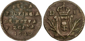 Ferdinand VII
1 Octavo. 1823. NUEVA VIZCAYA. 1,79 grs. AE. (Oxidaciones). RARA. AC-116. MBC.