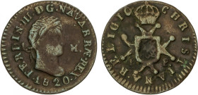 Ferdinand VII
1 Maravedí. 1820. PAMPLONA. 1,92 grs. (Oxidaciones). AC-35. MBC-/MBC.