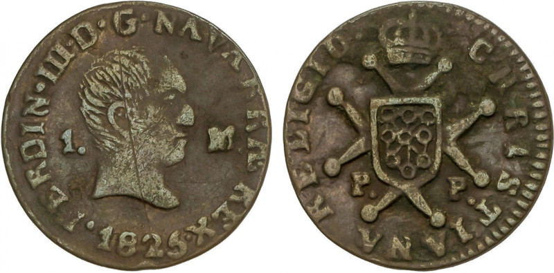 Ferdinand VII
1 Maravedí. 1825. PAMPLONA. 2,03 grs. AC-36. MBC-.