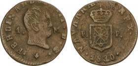Ferdinand VII
1 Maravedí. 1830. PAMPLONA. 1,98 grs. AC-39. MBC.