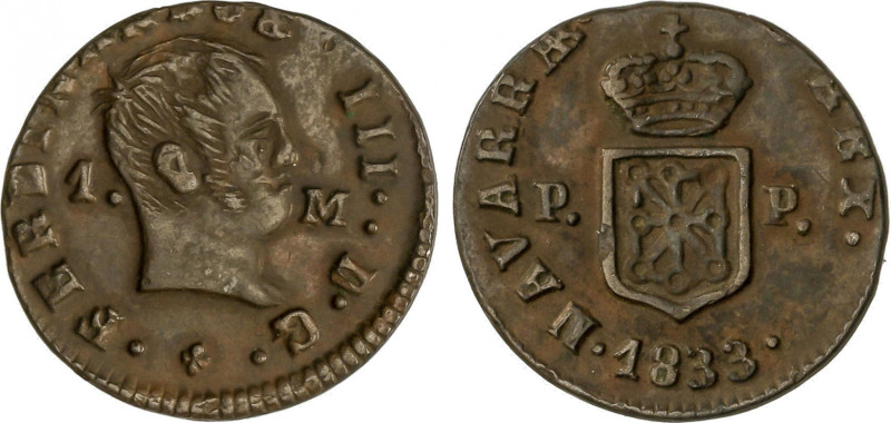 Ferdinand VII
1 Maravedí. 1833. PAMPLONA. 1,96 grs. AC-42. MBC.