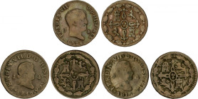 Ferdinand VII
Lote 3 monedas 4 Maravedís. 1815, 1819, 1824. JUBIA. A EXAMINAR. AC-161, 165, 167. BC a BC+.