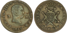 Ferdinand VII
4 Maravedís. 1826. PAMPLONA. 5,77 grs. AC-49. MBC+.