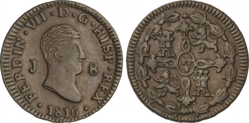 Ferdinand VII
8 Maravedís. 1816. JUBIA. 9,3 grs. AC-195. MBC+.