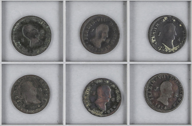 Ferdinand VII
Lote 6 monedas 8 Maravedís. 1812, 13, 14, 15, 16, 17,. JUBIA. A E...