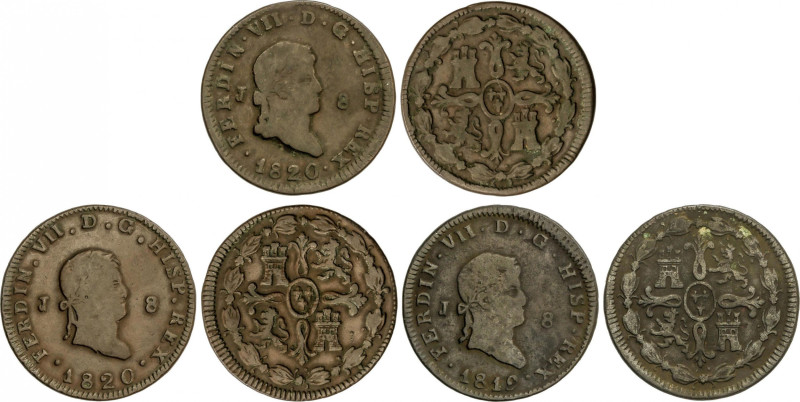 Ferdinand VII
Lote 3 monedas 8 Maravedís. 1819, 1820 (2). JUBIA. Variantes tama...