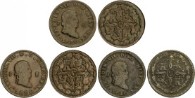Ferdinand VII
Lote 3 monedas 8 Maravedís. 1819, 1820 (2). JUBIA. Variantes tamaño cabeza. A EXAMINAR. AC-199, 200 (2). BC+ a MBC-.