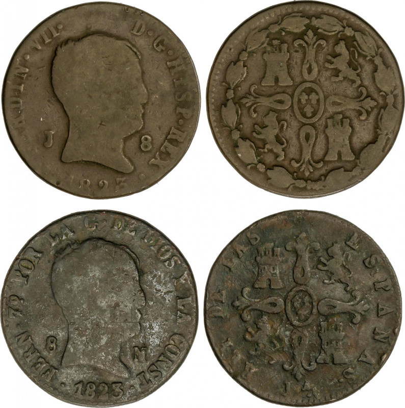 Ferdinand VII
Lote 2 monedas 8 Maravedís. 1823. JUBIA. AC-204, 206. BC+.