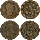 Ferdinand VII
Lote 2 monedas 8 Maravedís. 1824, 25. JUBIA. Tipo Cabezón. A EXAMINAR. AC-207, 208. BC+ a MBC.