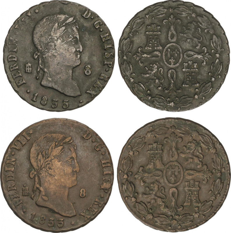 Ferdinand VII
Lote 2 monedas 8 Maravedís. 1833. SEGOVIA. Pátina. AC-239. MBC- y...