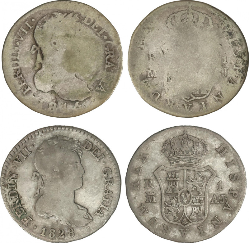 Ferdinand VII
Lote 2 monedas 1 Real. 1816 y 1828. MADRID. G.J. y A.J. 2,44 y 2,...