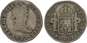 Ferdinand VII
1 Real. 1821. ZACATECAS. R.G. 3,37 grs. AC-714. BC+/MBC-.