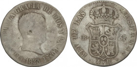 Ferdinand VII
4 Reales. 1823. BARCELONA. S.P. 5,51 grs. Módulo 2 Reales. AC-722. BC+.
