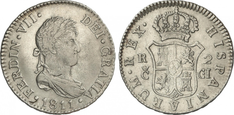 Ferdinand VII
2 Reales. 1811. CADIZ. C.I. 5,78 grs. Ceca grande. (Hojita, Acuña...