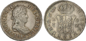 Ferdinand VII
2 Reales. 1812. CADIZ. C.I. 5,9 grs. Ceca grande. (Hojitas). AC-727. MBC.
