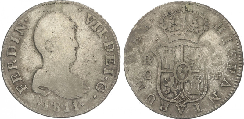 Ferdinand VII
2 Reales. 1811. CATALUNYA. S.F. 5,32 grs. Sin puntos entre S y F....
