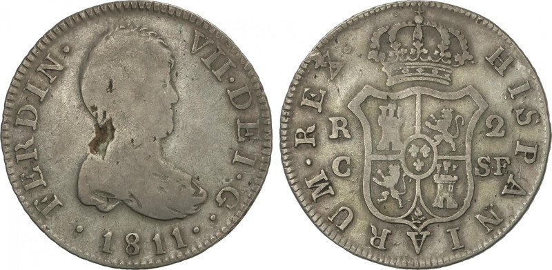 Ferdinand VII
2 Reales. 1811. CATALUNYA. S.F. 5,34 grs. (Hoja). AC-765. BC.