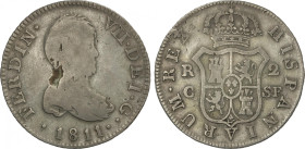 Ferdinand VII
2 Reales. 1811. CATALUNYA. S.F. 5,34 grs. (Hoja). AC-765. BC.