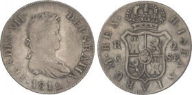 Ferdinand VII
2 Reales. 1812. CATALUNYA. S.F. 5,57 grs. Sin punto detrás de F. AC-766. MBC-.