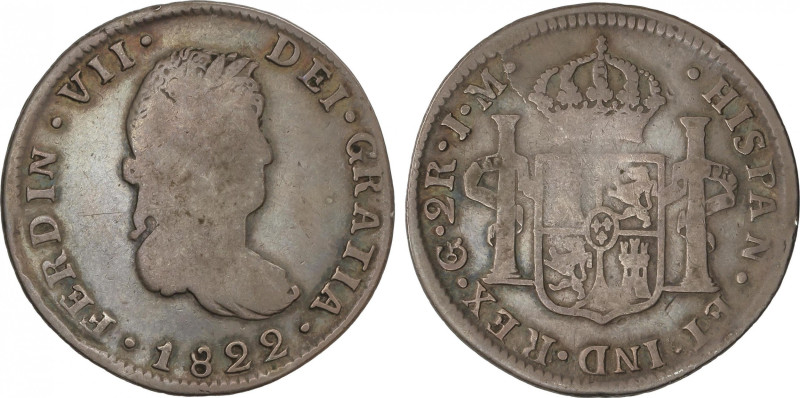 Ferdinand VII
2 Reales. 1822. GUANAJUATO. J.M. 6,51 grs. Pátina. AC-786. BC+.