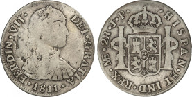 Ferdinand VII
2 Reales. 1811. LIMA. J.P. 6,02 grs. Busto indígena. RARA. AC-811. BC+.