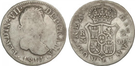 Ferdinand VII
2 Reales. 1814. MADRID. G.J. 5,53 grs. ESCASA. AC-828. BC+.