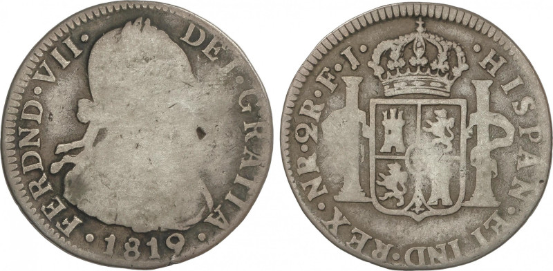 Ferdinand VII
2 Reales. 1819. NUEVO REINO. F.J. 6,32 grs. Busto de Carlos IV. M...