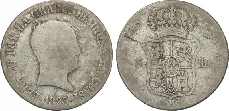 Ferdinand VII
4 Reales. 1823. SEVILLA. R.D. 5,63 grs. Módulo 2 Reales. Tipo Cab...