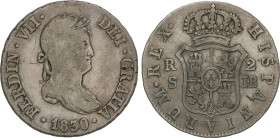 Ferdinand VII
2 Reales. 1830. SEVILLA. J.B. 5,83 grs. AC-963. MBC-.