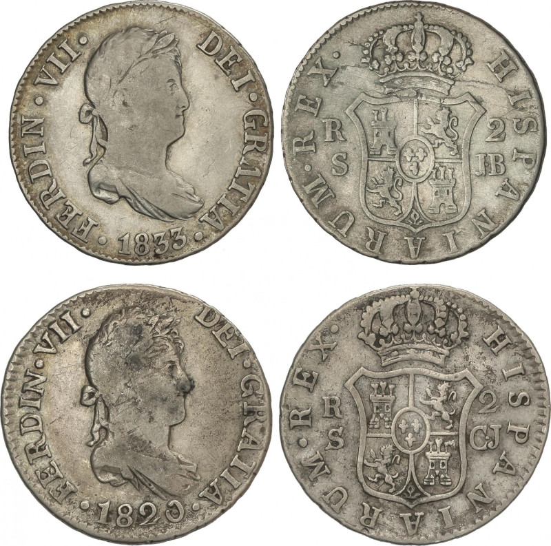 Ferdinand VII
Lote 2 monedas 2 Reales. 1820, 1833. SEVILLA. C.J. Y J.B. 5,88 y ...