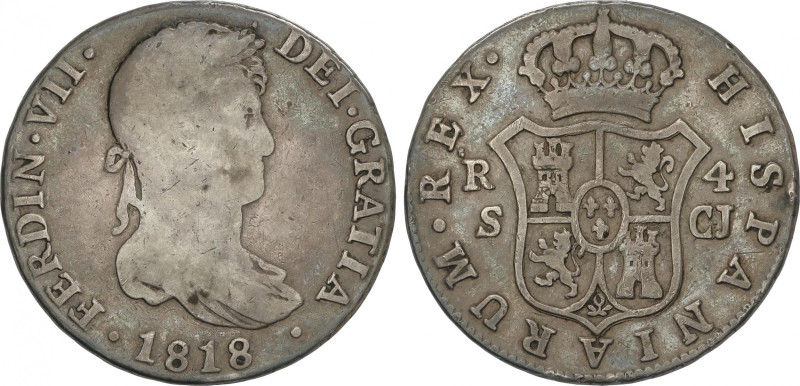 Ferdinand VII
4 Reales. 1818. SEVILLA. C.J. 13,41 grs. (Golpecitos). AC-1125. B...