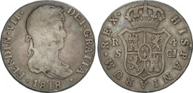 Ferdinand VII
4 Reales. 1818. SEVILLA. C.J. 13,41 grs. (Golpecitos). AC-1125. BC+.
