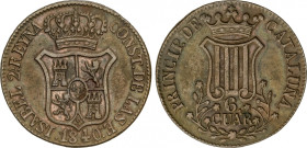 Isabel II
6 Cuartos. 1840. BARCELONA. 12,87 grs. Pátina. AC-21. MBC+.