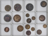 Lote 17 cobres. 1870 a 1912. GOBIERNO PROVISIONAL, ALFONSO XII y ALFONSO XIII. Incluye 4 monedas 10 Céntimos, 4 monedas 5 Céntimos, 5 monedas 2 Céntim...