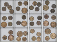 Lote 45 monedas 1 (35) y 2 Céntimos (10). 1870, 1906 y 1911. GOBIERNO PROVISIONAL y ALGONSO XIII. Incluye: 25 monedas 1 Céntimo 1870 Barcelona O.M. (E...