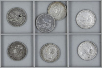 Lote 7 monedas 2 Pesetas. 1869, 1870 (3), 1879, 1881, 1882. Las de 1870 (*73, 74, 75). A EXAMINAR. MBC- a MBC+.
