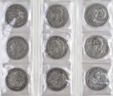 Lote 22 monedas 5 Pesetas. 1870 a 1898. GOBIERNO PROVISIONAL a ALFONSO XIII. 1870, 1871 (*71, 74, 75), 1875, 76, 77, 78, 82, 83, 84, 85, 88, 89, 90, 9...